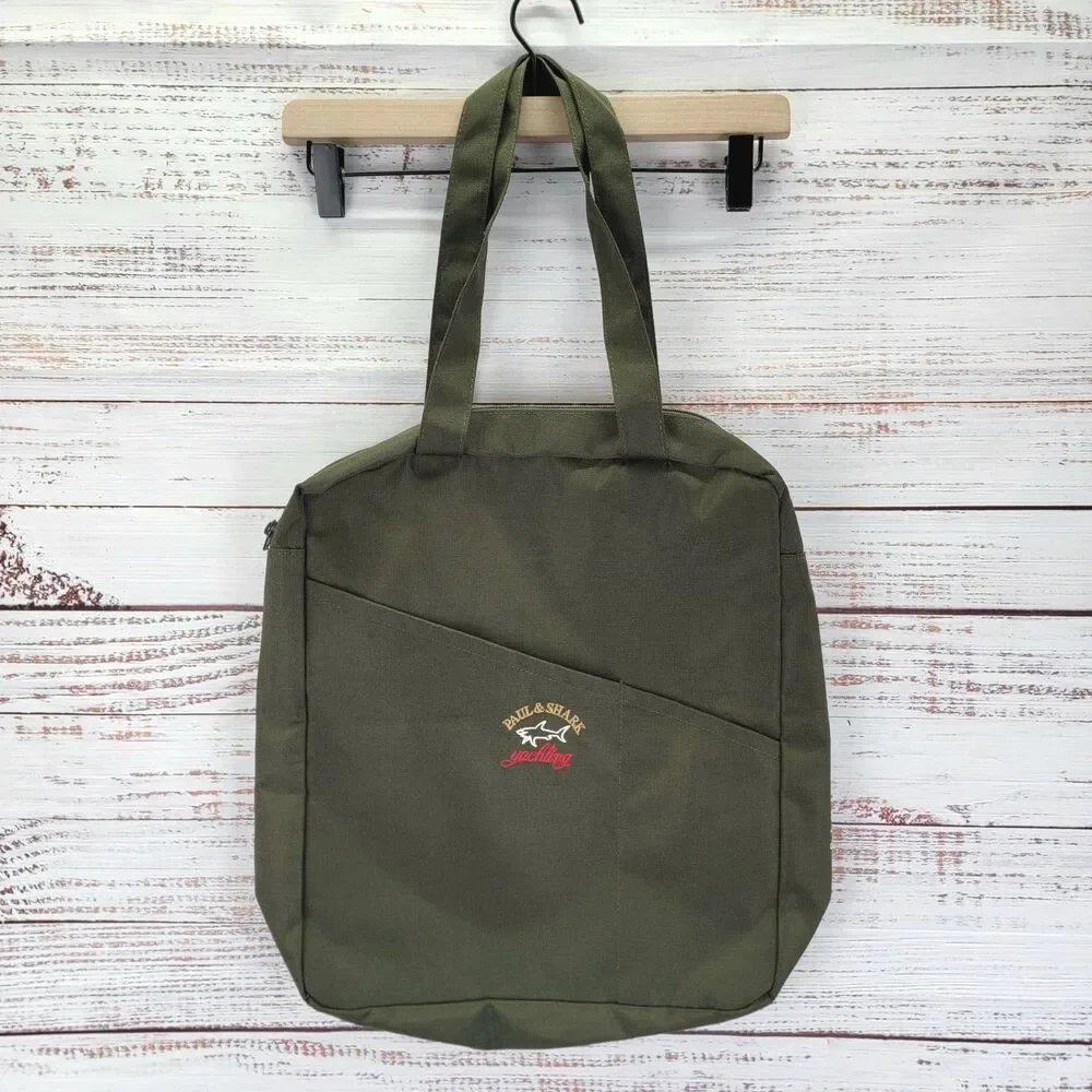 Paul & Shark Khaki Green Mens Bag Zipper Embroidered Casual Travel NWOT